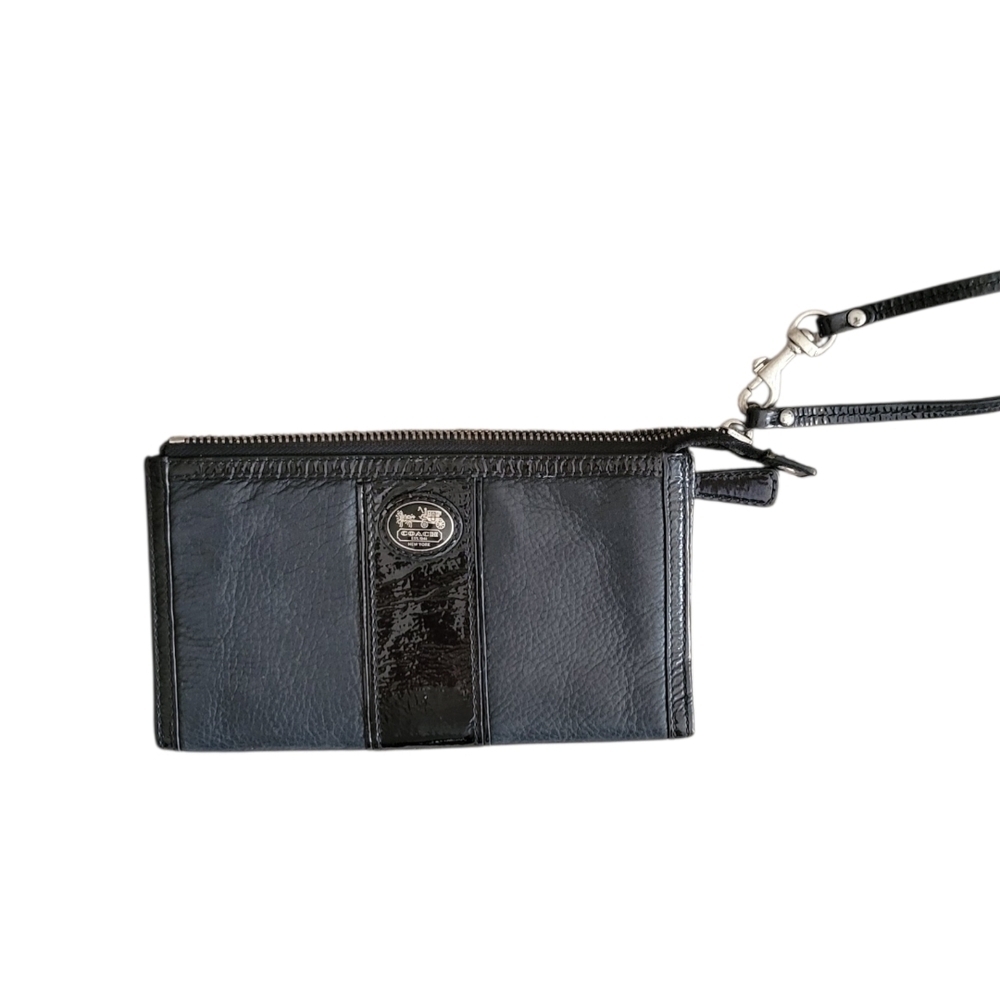 Coach Black Leather Wristlet with Signature Patch